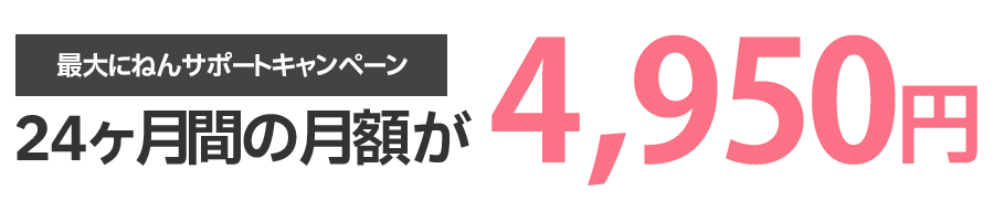 最大にねんサポートキャンペーン！24ヶ月間の月額が4,950円